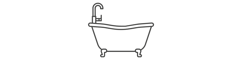 Outline illustration of a vintage freestanding bathtub with a faucet.