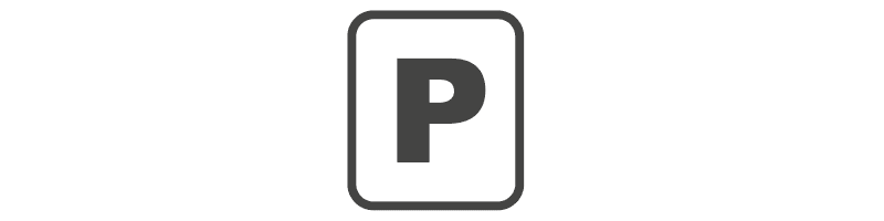 A gray parking symbol inside a square with rounded corners.