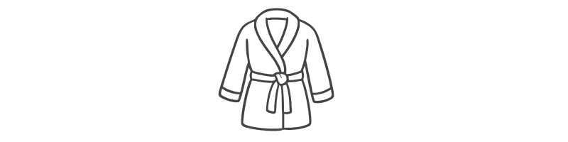 Simple line drawing of a bathrobe tied at the waist.