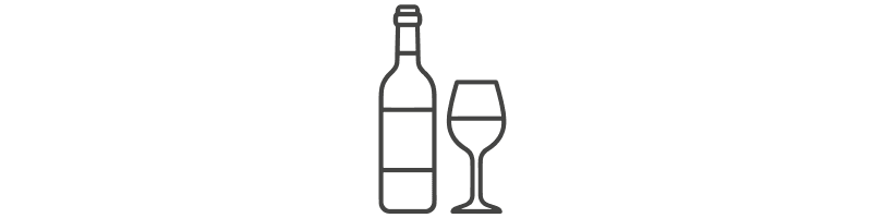 An outline of a beer bottle next to a wine glass.