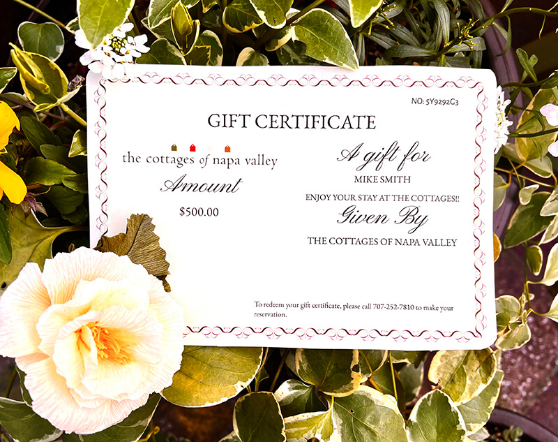Napa Cottages gift certificate Napa Cottages gift certificate
